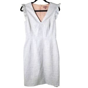 Tailored‎ By Rebecca Taylor Elegant Light Gray V-Neck Sleeveless Sheath Dress